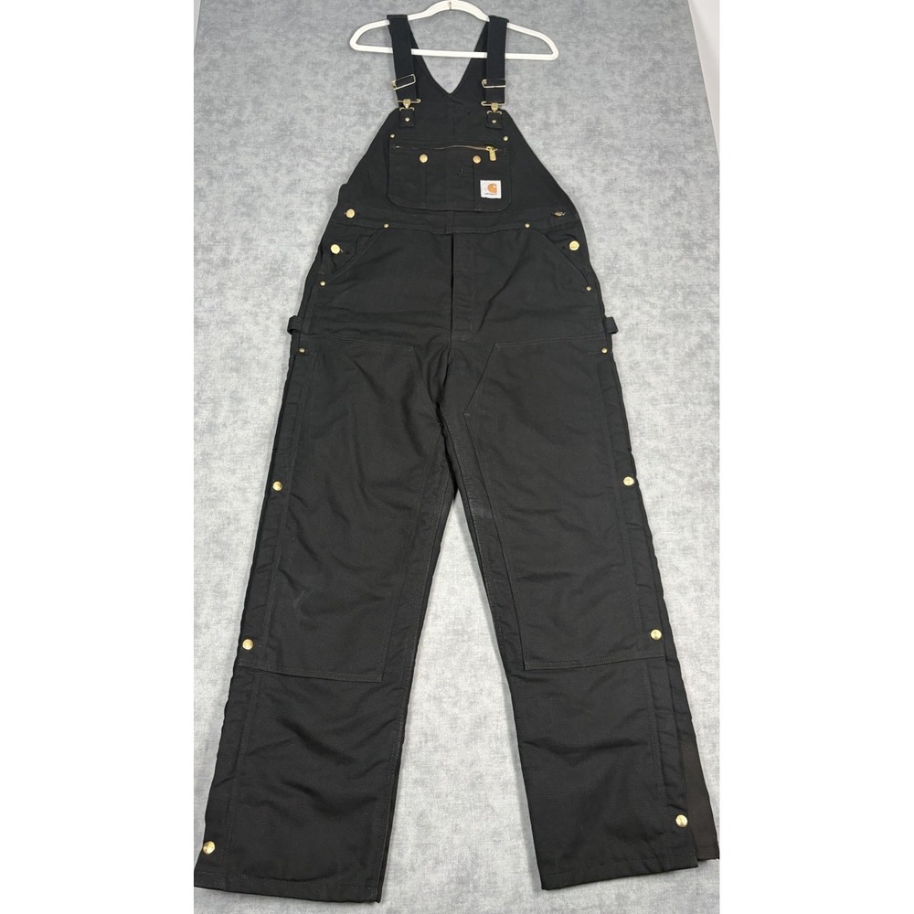 Carhartt R41 BLK Bib Overalls 36x32 Black Insulated Double Knee Zip Leg Workwear